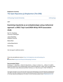 Examining Impulsivity As an Endophenotype Using a Behavioral Approach: a DRD2 Taqi a and DRD4 48-Bp VNTR Association Study