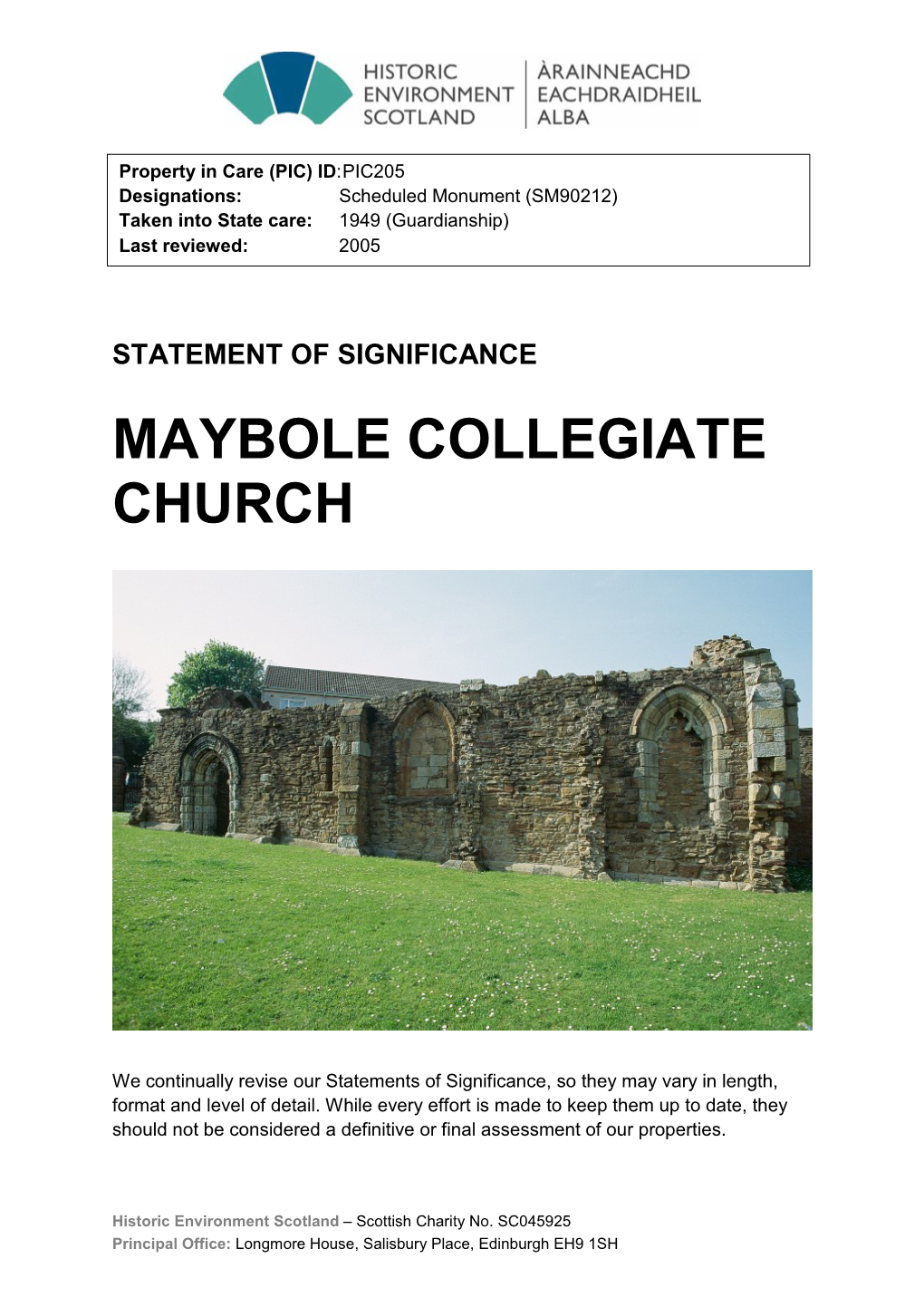Maybole Collegiate Church Statement of Significance
