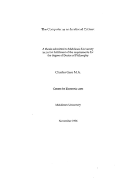 The Computer As an Irrational Cabinet Charles Gere