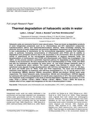 Thermal Degradation of Haloacetic Acids in Water