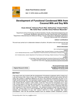 Development of Functional Condensed Milk from Coconut Milk and Soy Milk
