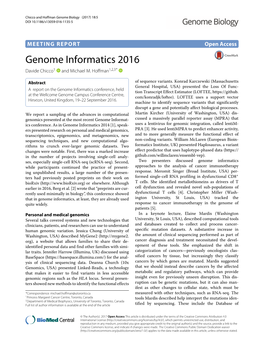 Genome Informatics 2016 Davide Chicco1 and Michael M