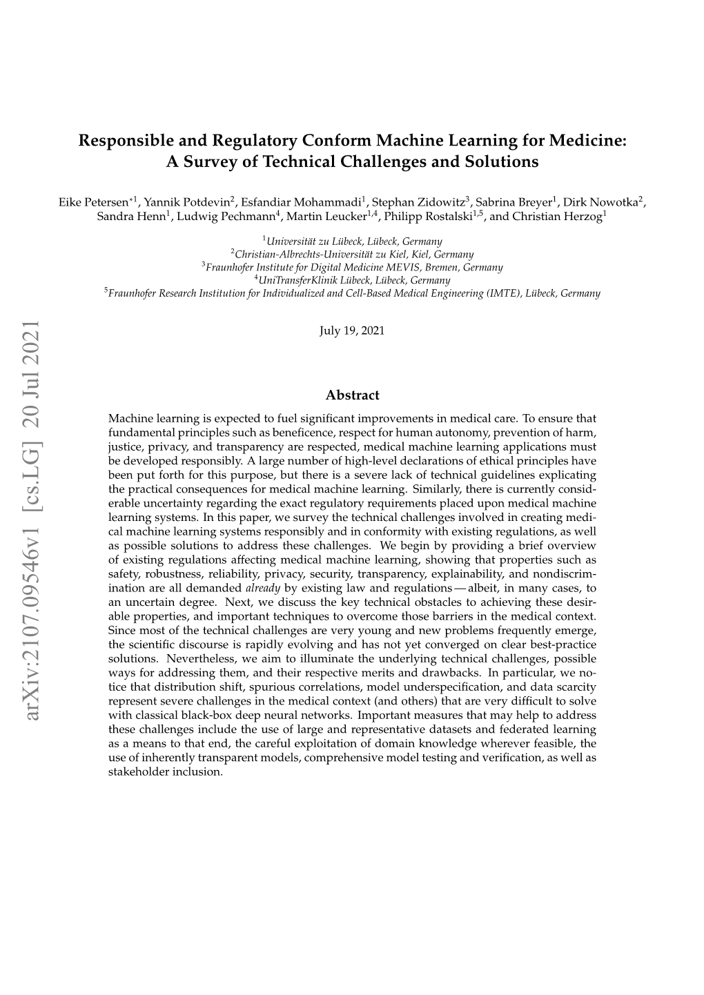 Responsible and Regulatory Conform Machine Learning for Medicine: a Survey of Technical Challenges and Solutions