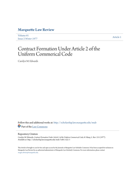 Contract Formation Under Article 2 of the Uniform Commerical Code Carolyn M