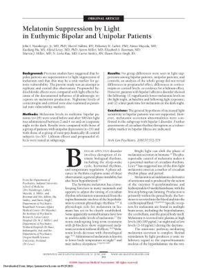 Melatonin Suppression by Light in Euthymic Bipolar and Unipolar Patients