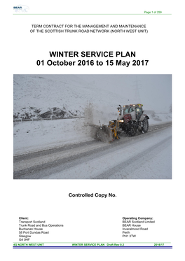 WINTER SERVICE PLAN 01 October 2016 to 15 May 2017