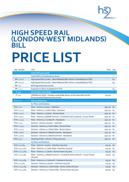 High Speed Rail (London-West Midlands) Bill PRICE LIST
