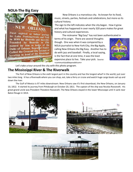 NOLA‐The Big Easy the Mississippi River & the Riverwalk