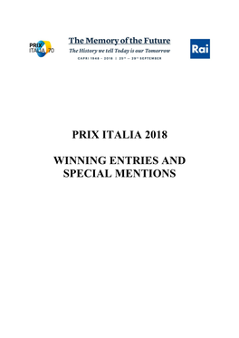 Prix Italia 2018 Winning Entries and Special Mentions