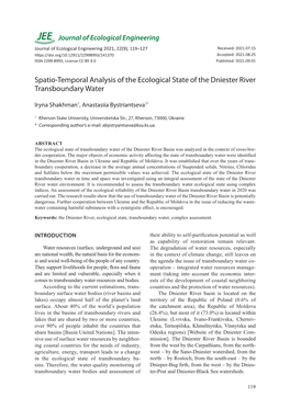 Spatio-Temporal Analysis of the Ecological State of the Dniester River Transboundary Water