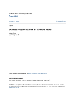 Extended Program Notes on a Saxophone Recital