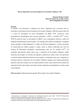 Fluxos Migratórios Na Microrregião De Governador Valadares- MG