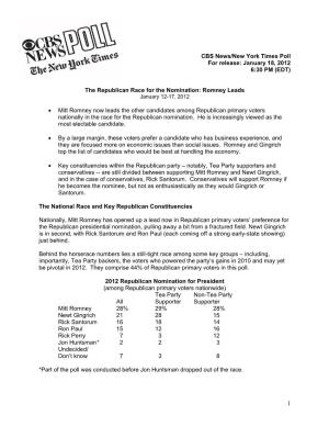 The Republican Race for the Nomination: Romney Leads January 12-17, 2012