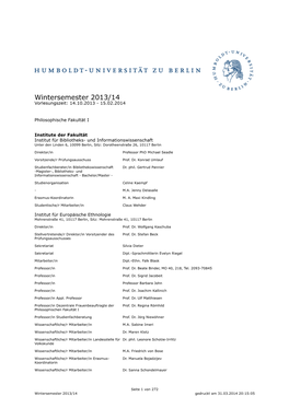 Wintersemester 2013/14 Vorlesungszeit: 14.10.2013 - 15.02.2014