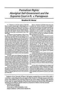 Aboriginal Self-Government and the Supreme Court in R