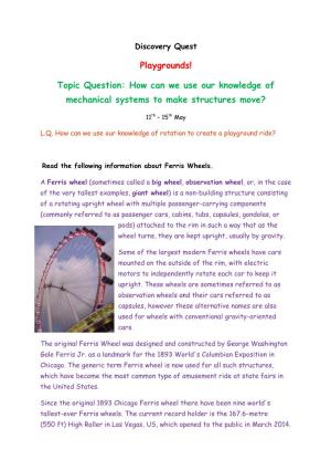 Playgrounds! Topic Question: How Can We Use Our Knowledge Of
