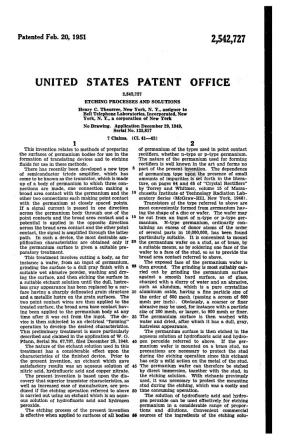 UNITED STATES PATENT OFFICE 2,542,727 ETCNG PROCESSES and SOLUTIONS Henry C