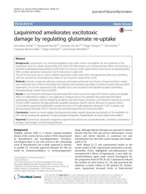 Laquinimod Ameliorates Excitotoxic Damage by Regulating Glutamate Re