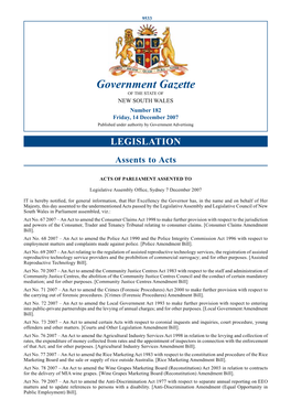 Government Gazette of the STATE of NEW SOUTH WALES Number 182 Friday, 14 December 2007 Published Under Authority by Government Advertising