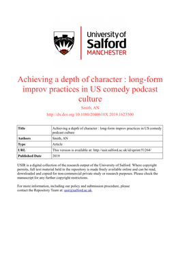 Long-Form Improv Practices in US Comedy Podcast Culture Smith, AN