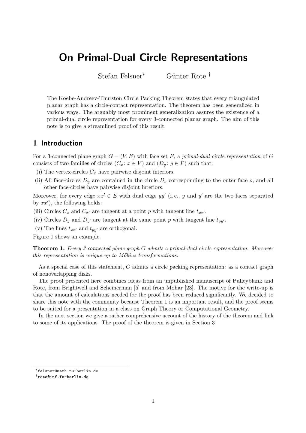 On Primal-Dual Circle Representations