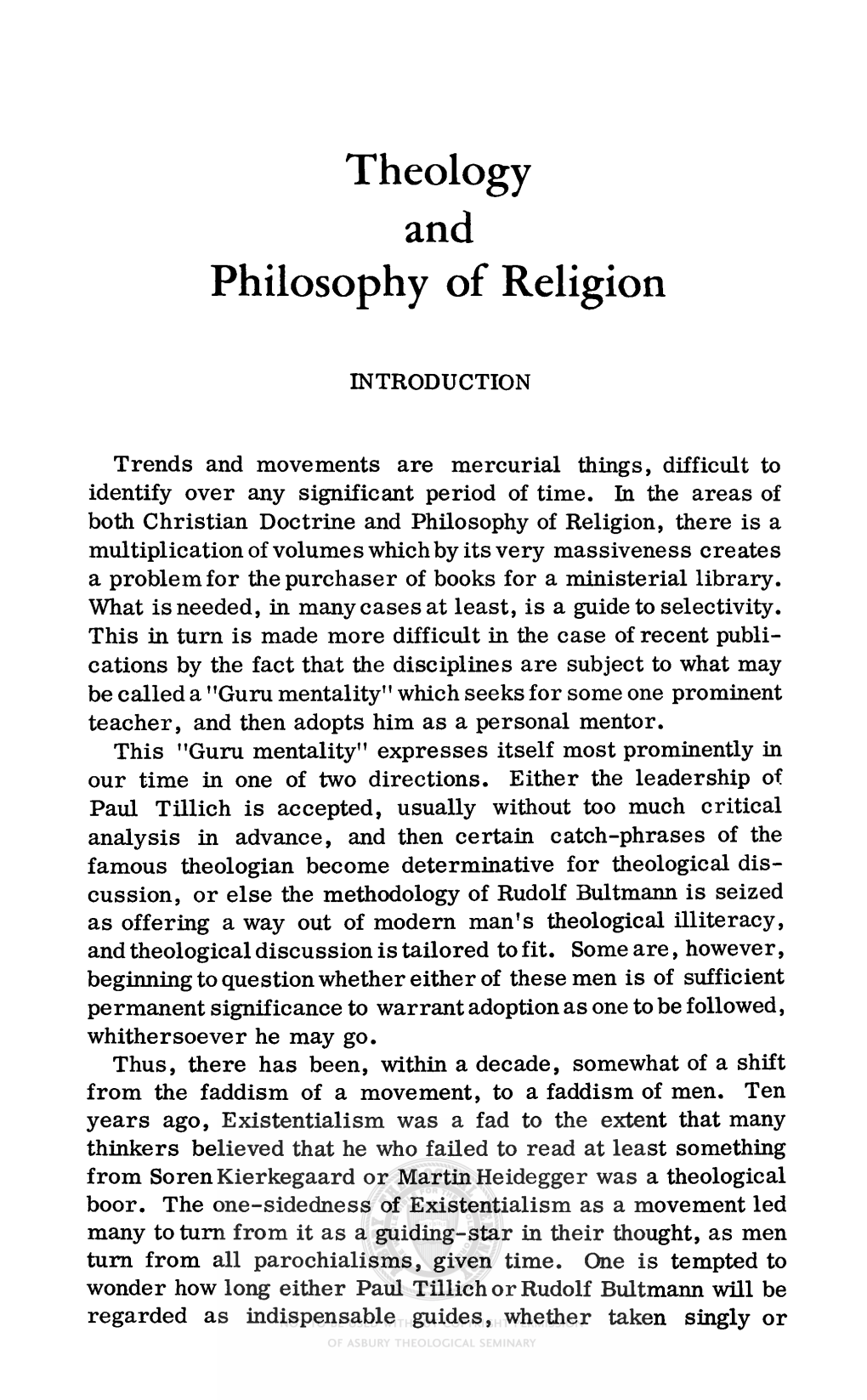 Theology and Philosophy of Religion