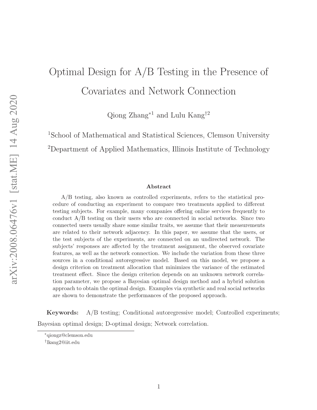 Optimal Design for A/B Testing in the Presence of Covariates And