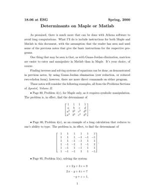 Determinants on Maple Or Matlab