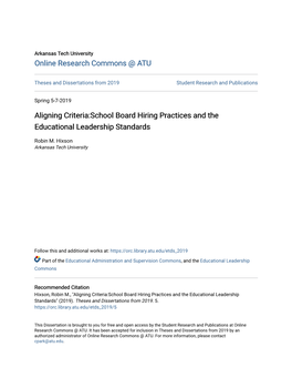 Aligning Criteria:School Board Hiring Practices and the Educational Leadership Standards