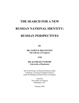 The Search for a New Russian National Identity