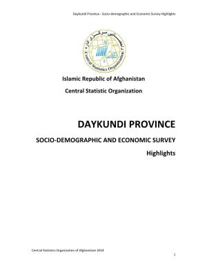 Daykundi Province ‐ Socio‐Demographic and Economic Survey Highlights
