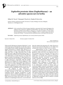 Euphorbia Prostrata Aiton (Euphorbiaceae) – an Adventive Species New in Serbia