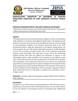 SSAAR (JHSS); Journal of September, 2019 Editions Humanities and Socialsub Science-Sahara African Academic