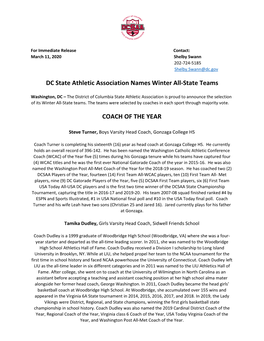 DC State Athletic Association Names Winter All-State Teams COACH of the YEAR