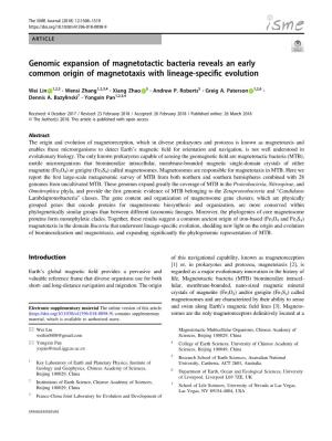 Genomic Expansion of Magnetotactic Bacteria Reveals an Early Common Origin of Magnetotaxis with Lineage-Speciﬁc Evolution