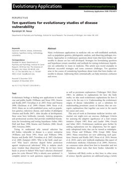Ten Questions for Evolutionary Studies of Disease Vulnerability, Evol Apps