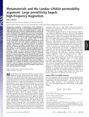 Metamaterials and the Landau–Lifshitz Permeability Argument: Large Permittivity Begets High-Frequency Magnetism