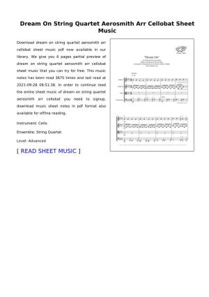 Dream on String Quartet Aerosmith Arr Cellobat Sheet Music