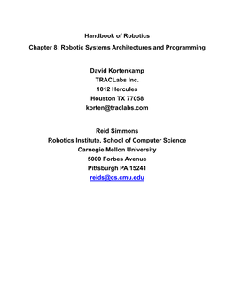 Handbook of Robotics Chapter 8: Robotic Systems Architectures and Programming