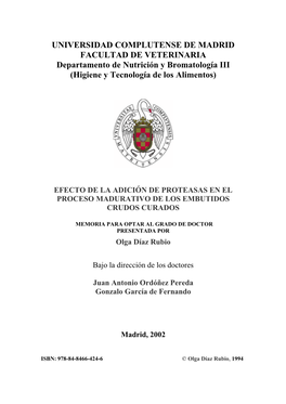 UNIVERSIDAD COMPLUTENSE DE MADRID FACULTAD DE VETERINARIA Departamento De Nutrición Y Bromatología III (Higiene Y Tecnología De Los Alimentos)