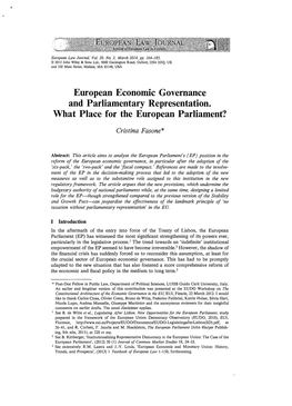 European Economic Governance and Parliamentary Representation