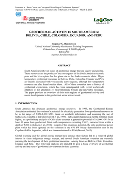 Geothermal Activity in South America: Bolivia, Chile, Colombia, Ecuador, and Peru