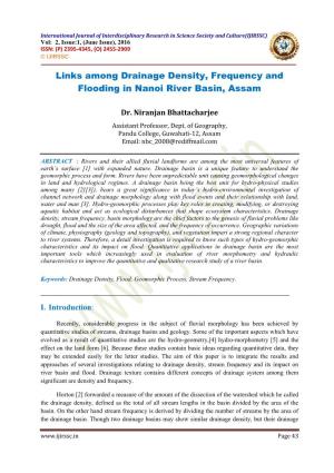 Links Among Drainage Density, Frequency and Flooding in Nanoi River Basin, Assam
