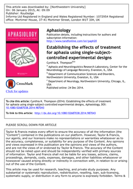Aphasiology Establishing the Effects of Treatment for Aphasia Using Single