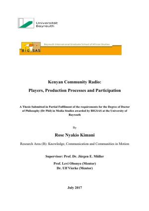 Kenyan Community Radio: Players, Production Processes and Participation