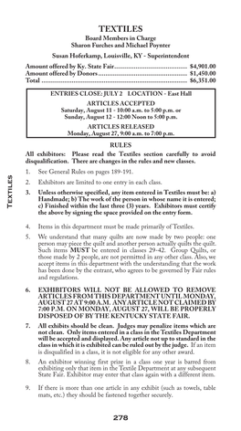 TEXTILES Board Members in Charge Sharon Furches and Michael Poynter Susan Hoferkamp, Louisville, KY - Superintendent Amount Offered by Ky