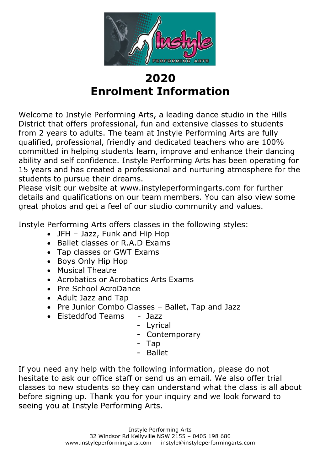 2020 Enrolment Information