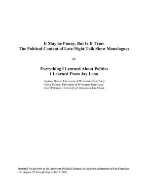 The Political Content of Late-Night Talk Show Monologues Or