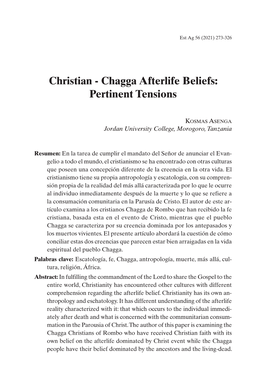 Christian - Chagga Afterlife Beliefs: Pertinent Tensions