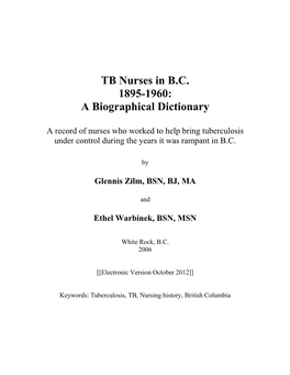TB Nurses in BC 1895-1960